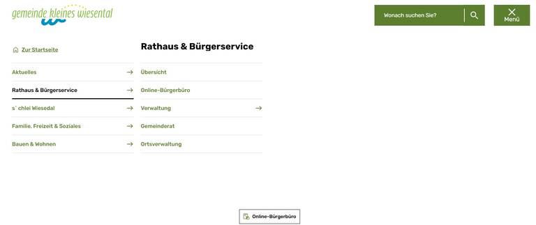 Menü offen - Bereich Rathaus & Bürgerservice